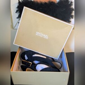 Michael Kors Womens Black Becky Suede Sandal Heels